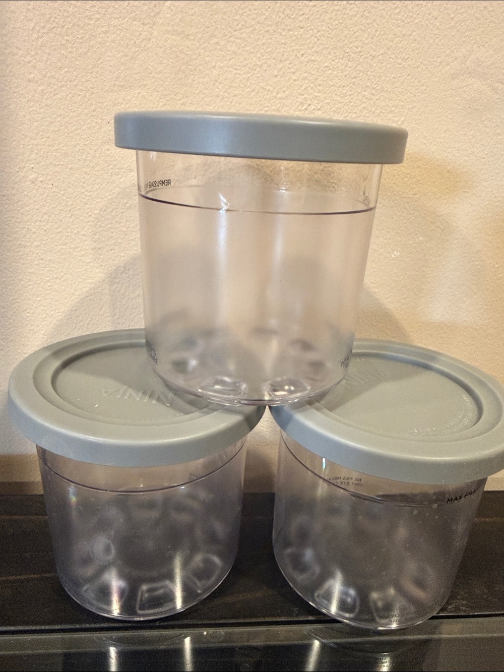 🩵Ninja CREAMi Icecream Clear Food Storage Jars with Light Gray Lids — Set of 3